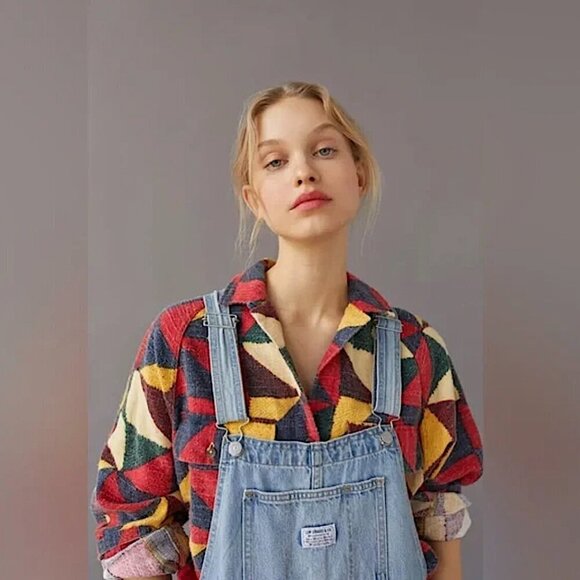 BDG by Urban Outfitters Brody Geometric Print Flannel Button Up Shirt Shacket - Picture 3 of 15